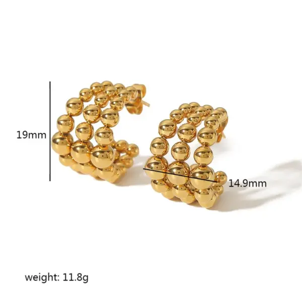 PVD Coated Real Gold Plated 18K Gold C Shape 304 Stainless Steel Retro Roman Style Waterproof Non Tarnish Ear Studs