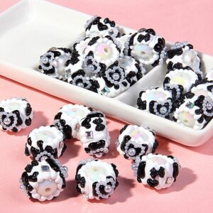 White beads + white cream + black butterfly + love + beads / One