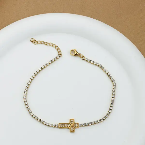 Wholesale Titanium Steel Gold Plated Elegant Simple Style Plating Cross Artificial Diamond Bracelets
