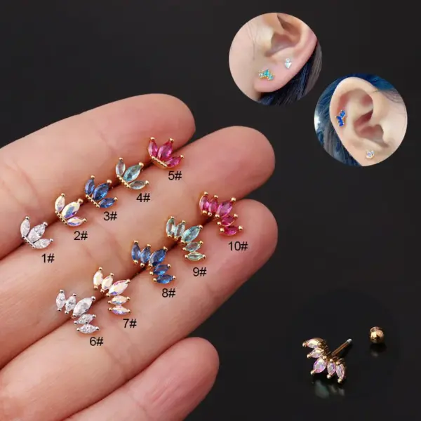 Copper Artificial Gemstones Ear Cartilage Rings & Studs Crown Waterproof Non Tarnish Surgical Steel