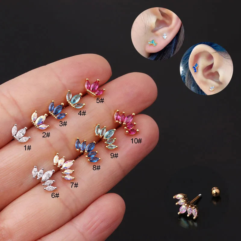 Wholesale Copper Artificial Gemstones Ear Cartilage Rings & Studs Crown Waterproof Non Tarnish Surgical Steel