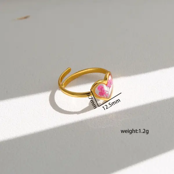 Wholesale Titanium Steel Simple Eternal Flower Ring For Women, Minimalist Design, 304 Stainless Steel, Vacuum Electroplating (In Furnace), Heart-Shaped Flower Asymmetric Adjustable Ring