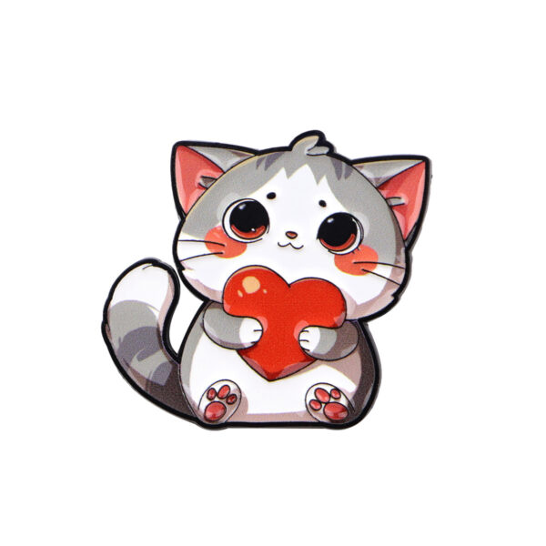 Wholesale Heart-shaped cat brooch, cartoon metal badge, creative and personalized aessory