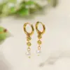 Wholesale PVD Coated 18K Gold Real Gold Plated Round 304 Stainless Steel IG Style Simple Style Waterproof Non Tarnish Drop Earrings