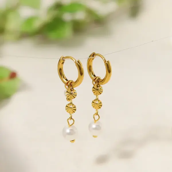 Wholesale PVD Coated 18K Gold Real Gold Plated Round 304 Stainless Steel IG Style Simple Style Waterproof Non Tarnish Drop Earrings