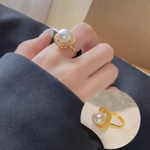 Gold Camellia Pearl Ring