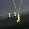 Wholesale 18k Gold-plated Stainless Steel Chain Necklace Five-pointed Star Pendant Necklace Earrings Three-piece Clavicle Chain