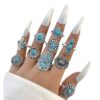 oly-f0b5194cb7f091c2f1b4ea94227201a1 Wholesale Vintage Antique Turquoise Inlaid Exaggerated Ring suit Flower Crown Leaves Eagle Joint Ring Eight-piece Set