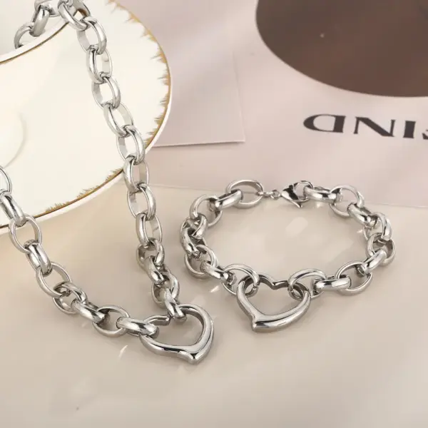Wholesale 18K Real Gold Plated 304 Stainless Steel PVD Coated Heart Shape Waterproof Non Tarnish Plating Hollow Out O-shaped Chain Bracelets Earrings Necklace