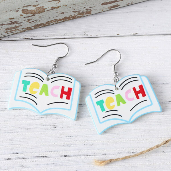 oly-f0c3f68065d35c3ade4d1fa69d46ec6d Wholesale School Season Books Apple Pendant Earrings Back to School Season Acrylic Teachers' Day Graduation Season Earrings