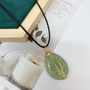 Green Aventurine Gold / Lucky Tree Water Drops (Including Leather Rope) 13.5G