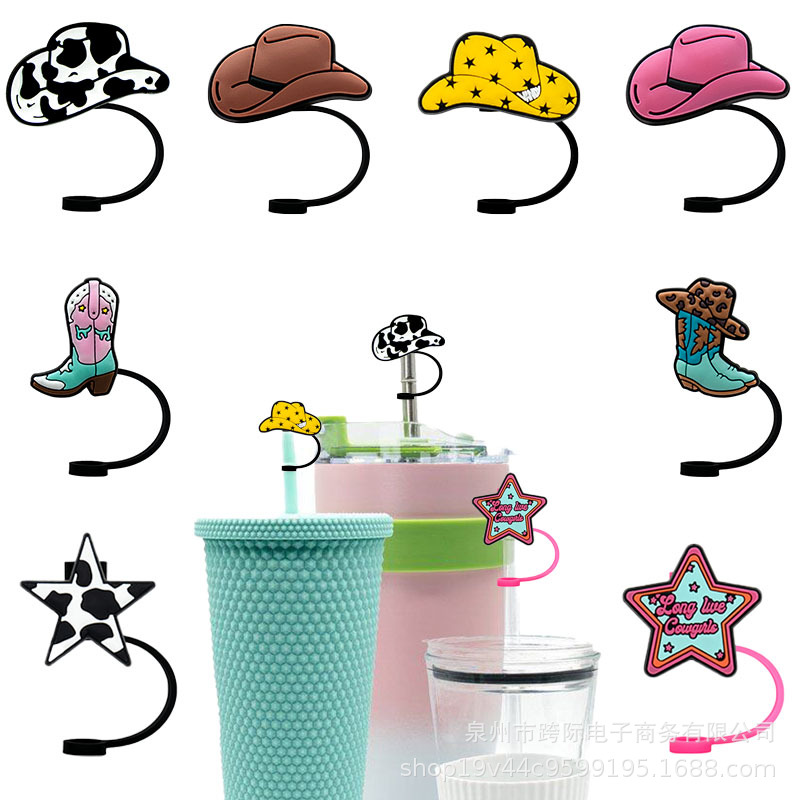 Wholesale New leisure Denim diy decorations aessories suction pipe sle silicone dust plug cute straw dust-proof straw cap