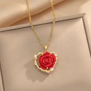 8813 Red Rose Flower Necklace