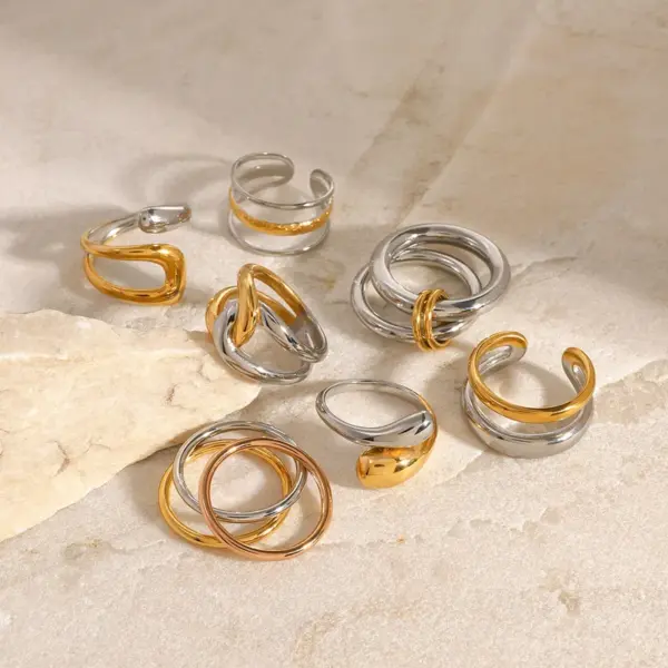 PVD Coated Real Gold Plated Geometric 304 Stainless Steel Simple Style Classic Style Waterproof Non Tarnish Rings