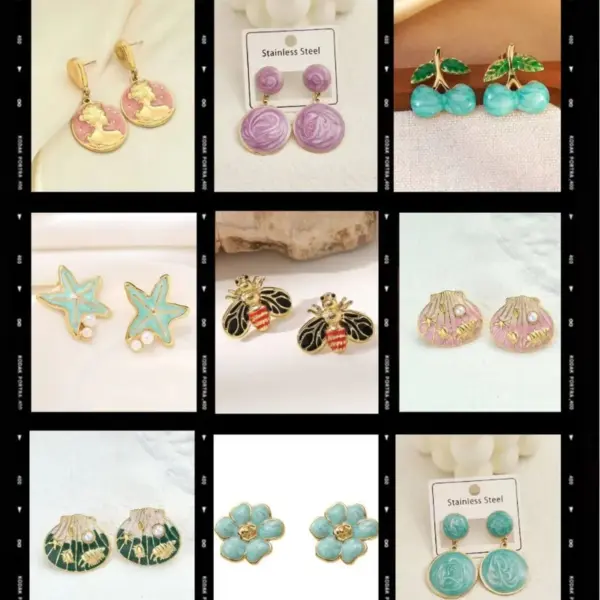 Wholesale 304 Stainless Steel Heart Shape Flower Earrings For Unisex