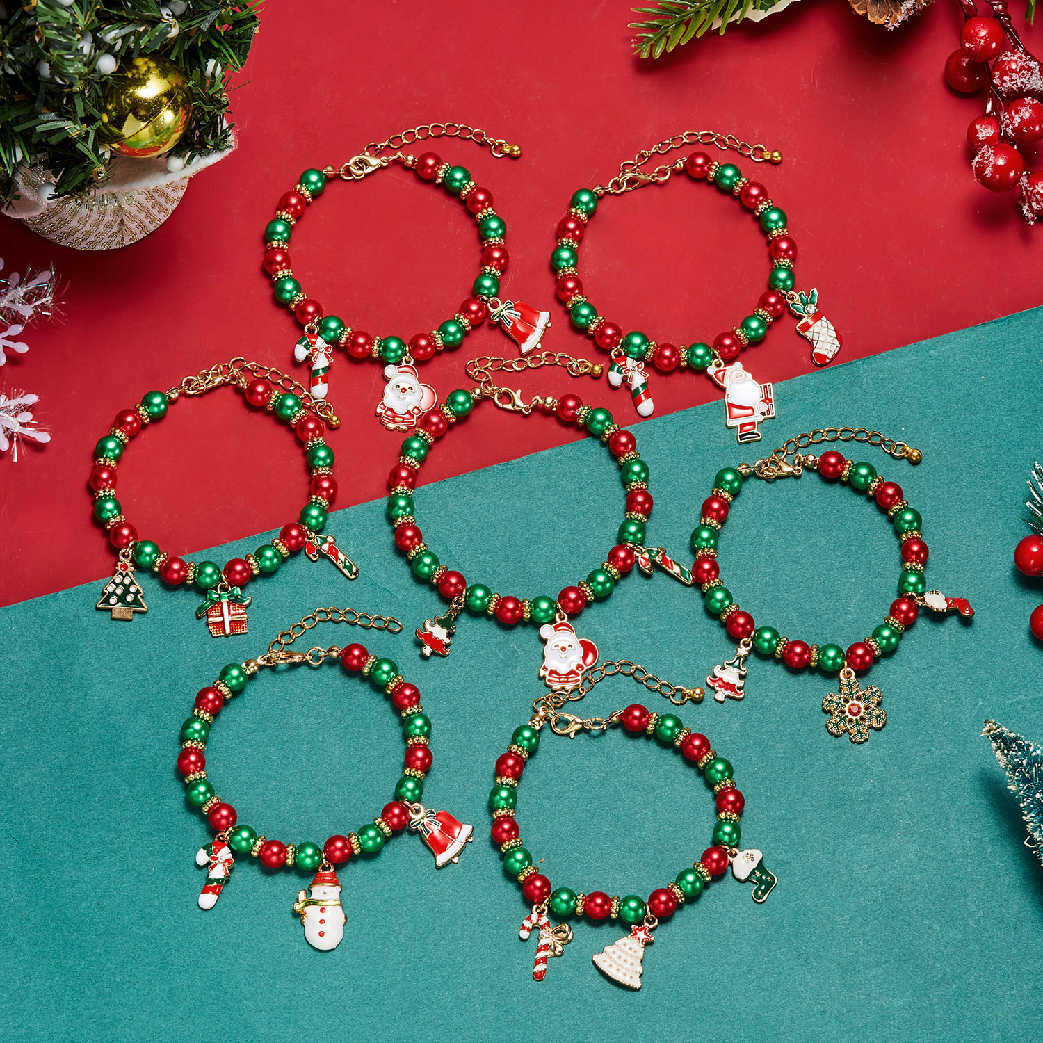 Wholesale Christmas Oil-ipping Old Man Cane Pendant Adjustable Bracelet