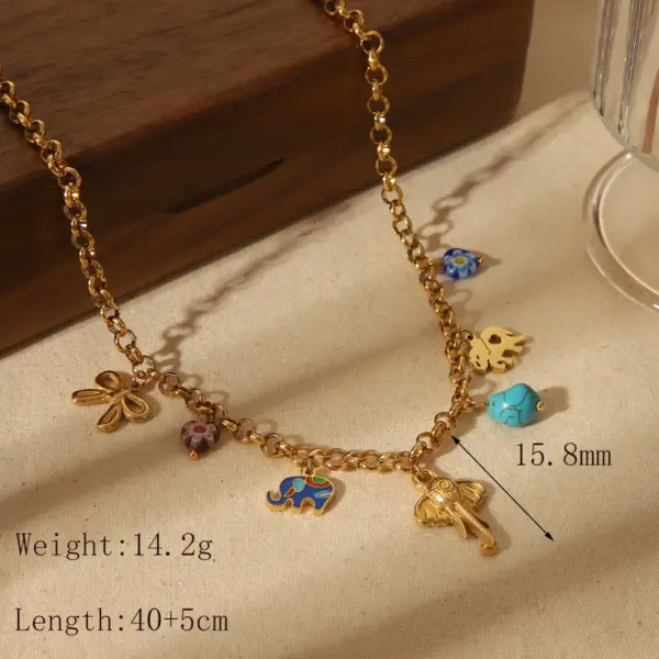 Wholesale Ion Plating (IP) 18K Gold Plated Elephant Butterfly Bow Knot 304 Stainless Steel Vintage Style Simple Artistic Pendant Necklace