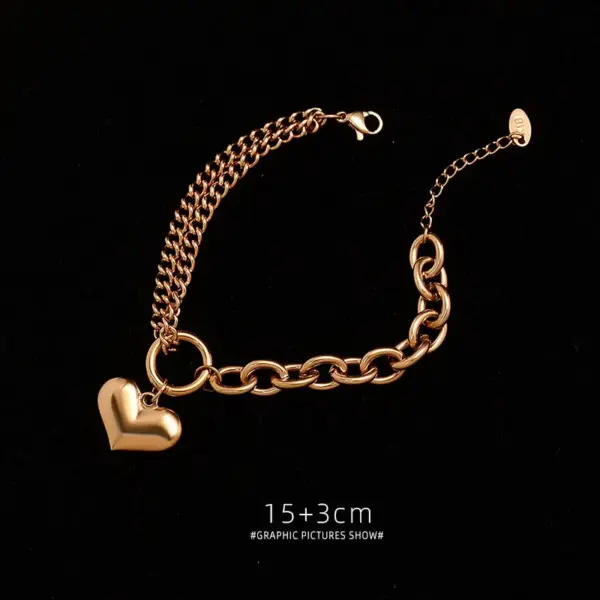 Wholesale PVD Coated Real Gold Plated 18K Gold Heart 304 Stainless Steel Fashion Waterproof Non Tarnish 304 Stainless Steel Bracelets