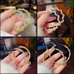 Wholesale Fashion Geometric Copper Inlay Artificial Pearls Rhinestones Hoop Earrings 1 Pair