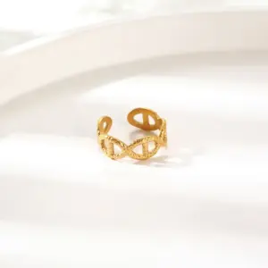 Wholesale PVD Coated Real Gold Plated 18K Gold Solid Color 304 Stainless Steel Simple Style Commute Waterproof Non Tarnish Open Rings