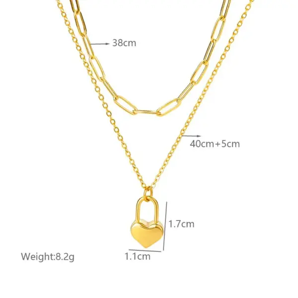 PVD Coated Real Gold Plated 18K Gold Heart Shape 304 Stainless Steel Simple Style Waterproof Non Tarnish 304 Stainless Steel Double Layer Necklaces