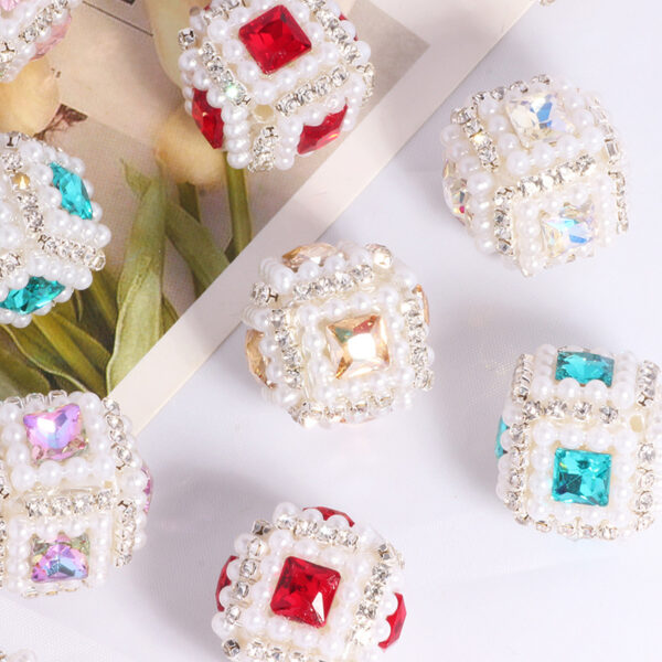 Wholesale New Square Gemstone Pearl Rhinestone Straight Hole Loose Beads DIY Mobile Phone Key Chain Necklace Bag Chain Accessories