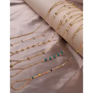 Retro Simple Style Geometric 304 Stainless Steel Artificial Pearls Turquoise Cable Chain Bracelets In Bulk