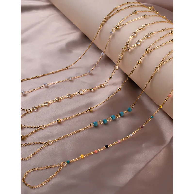Wholesale Retro Simple Style Geometric 304 Stainless Steel Artificial Pearls Turquoise Cable Chain Bracelets In Bulk