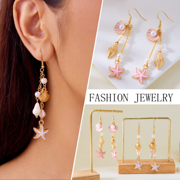 Wholesale Summer Fresh Conch Starfish Long Pendant Tassel Ear Hook Earrings Women's Niche Exquisite Versatile Seaside Earrings
