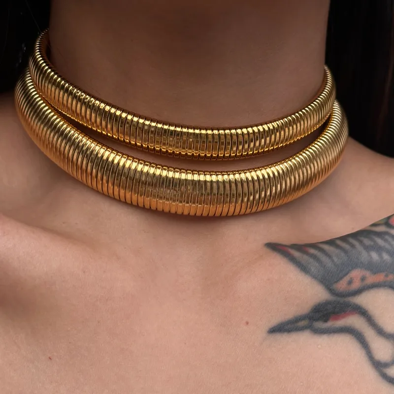 Wholesale Jewelry Basic Simple Style Solid Color 304 Stainless Steel 18K Gold Plated Choker Chain-free