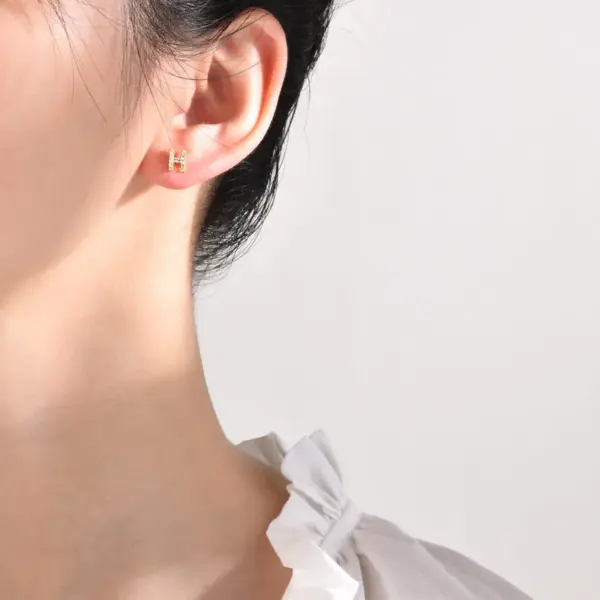 Wholesale 1 Pair Simple Style Letter Inlay Copper Zircon Gold Plated Ear Studs
