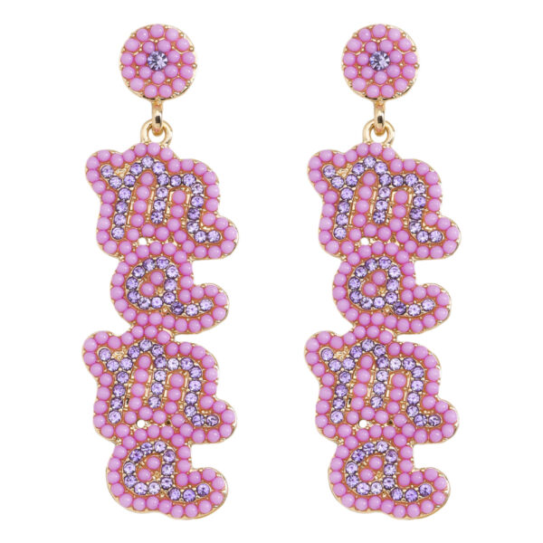 Wholesale European and American Hot-selling Mother's Day Sequin Earrings All-match Letters MAMA Beads and Diamond Earrings Daily Commuter Jewelry