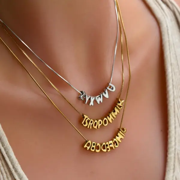 Personalized 304 Stainless Steel Inlaid Zircon 26 English Alphabet Pendant Silver Necklace Chubby Letter Clavicle Chain