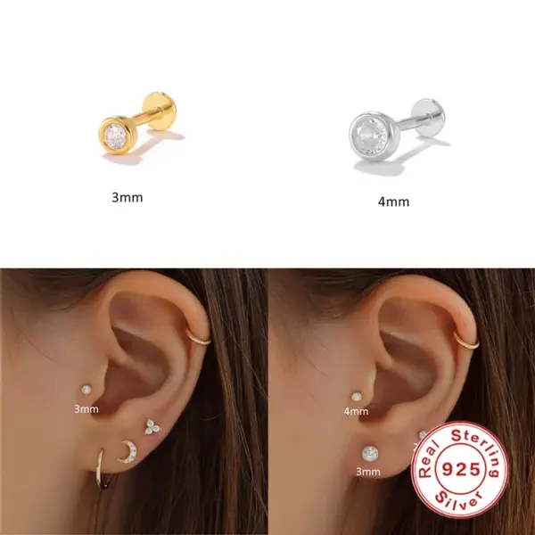 Wholesale 1 Piece 925 Sterling Silver Zircon Geometric Ear Studs
