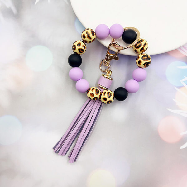 Wholesale Leopard Print Wooden Beads Silicone Beaded Keychain