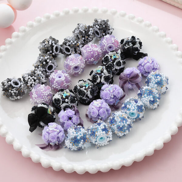 Wholesale Cross-border TK Live Hot Sale Lace Bow Tulip Sticky Flower DIY Hand-made with Holes Flower Ball Beaded Accessories