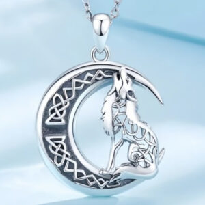 Wholesale Cross-Border European and American Retro Viking Celtic Knot Moon Wolf Necklace Pendant Handmade Light Luxury Nordic Style Light Luxury Style