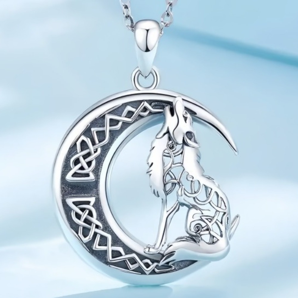 Wholesale Cross-Border European and American Retro Viking Celtic Knot Moon Wolf Necklace Pendant Handmade Light Luxury Nordic Style Light Luxury Style