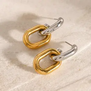 Wholesale PVD Coated Real Gold Plated Color Block 304 Stainless Steel Simple Style Classic Style Waterproof Non Tarnish Earrings
