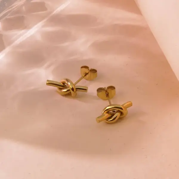 Wholesale 304 Stainless Steel Plastic Knot Ion Plating (IP) 18K Gold Plated Cute Classic Style Waterproof Non Tarnish Multicolor-Golden Yellow Ear Studs