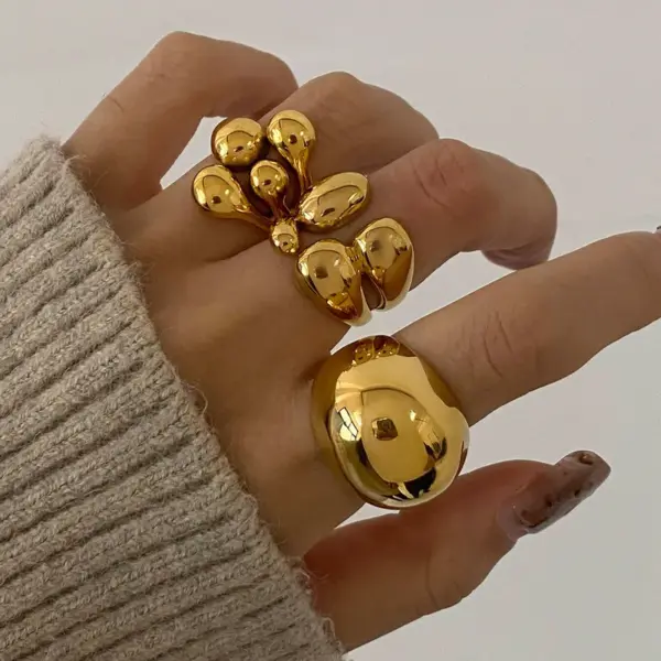 Wholesale PVD Coated Real Gold Plated Geometric 304 Stainless Steel French Style Classic Style Waterproof Non Tarnish Rings