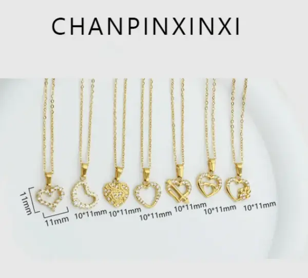 Wholesale Titanium Steel Basic Modern Style Classic Style Plating Inlay Heart Shape Zircon Pendant Necklace