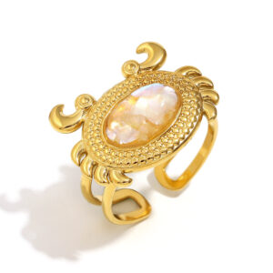 Crab dripping oil and crushed shellfish open ring-gold and white