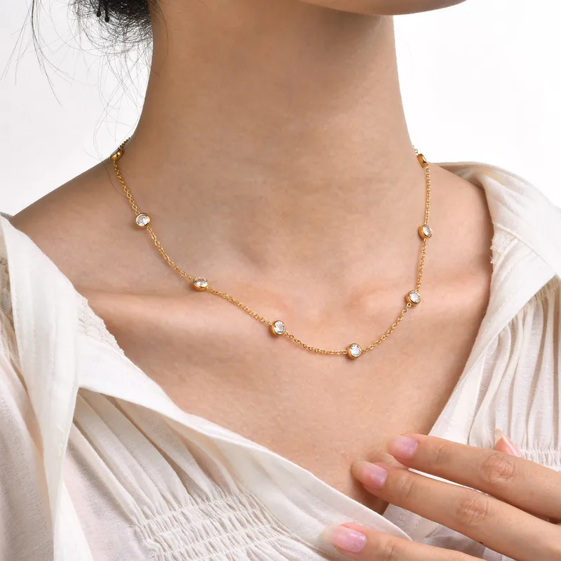 Wholesale PVD Coated Real Gold Plated Solid Color 304 Stainless Steel Sweet Waterproof Non Tarnish 304 Stainless Steel Necklace