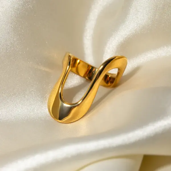 Wholesale 304 Stainless Steel Solid Color PVD Coated Titanium Steel 18K Real Gold Plated Real Gold Plated IG Style Simple Style Waterproof Non Tarnish Irregular Gold Rings