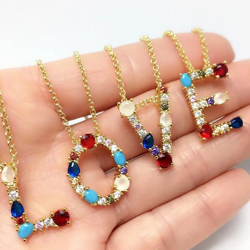 Wholesale Copper Inlaid Zircon Letter Necklace