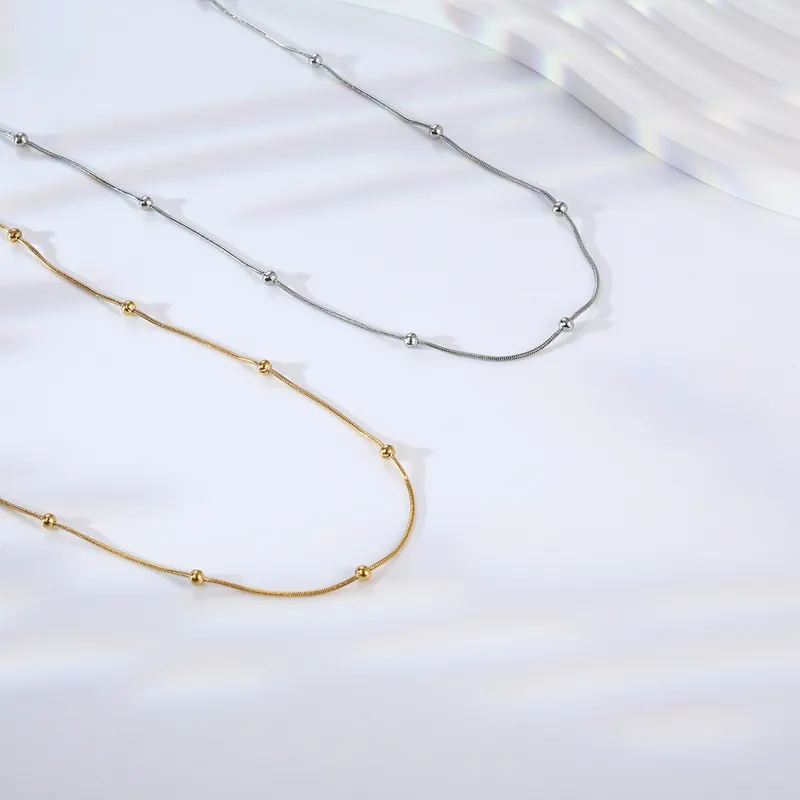 Wholesale PVD Coated Real Gold Plated 18K Gold Solid Color 304 Stainless Steel Simple Style Commute Waterproof Non Tarnish 304 Stainless Steel Necklac