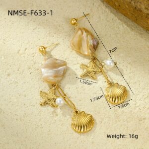 Nmse-f633-1 white starfish earrings / 18K