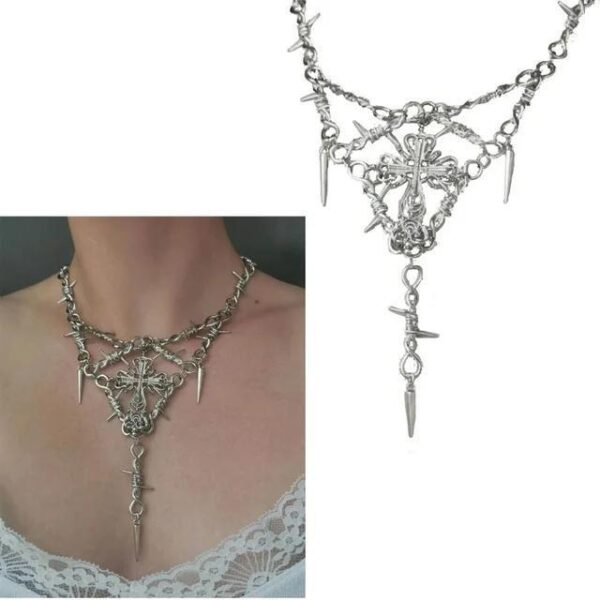 Wholesale Niche Design Sense Ins Thorn Cross Pendant Clavicle Chain Heart Internet Celebrity Hip-Hop Didi Bouncing Cold Wind Necklace