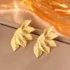 Wholesale PVD Coated 18K Gold Plated Sector Leaves Heart Shape 304 Stainless Steel Simple Style Waterproof Non Tarnish Ear Studs